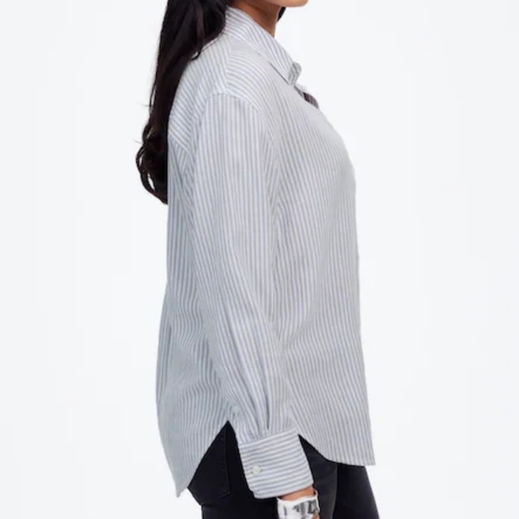 Madewell Drapey Long-Sleeve Popover Shirt in Stripe - Picture 2 of 6